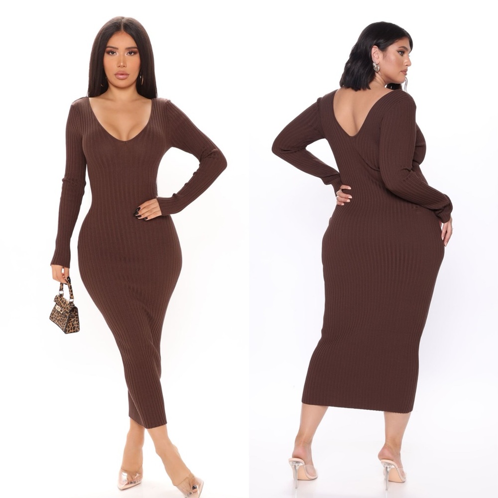 Fashion Nova Kallan Knit Dress - Brown